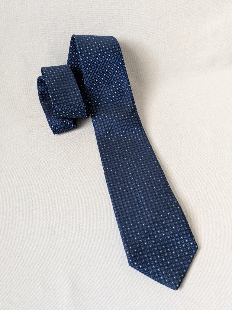 Giorgio Armani Italy Navy Blue Geometric Men's Jacquard Silk Tie